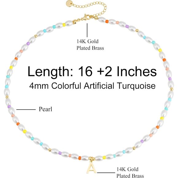 Charming 14K Gold Plated Pearl Initial Necklace for Girls - Adjustable Size - Picture 5 of 7